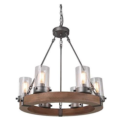  LNC 6 Wood Rustic Pendant Circular Ceiling Lights Chandeliers, A03348