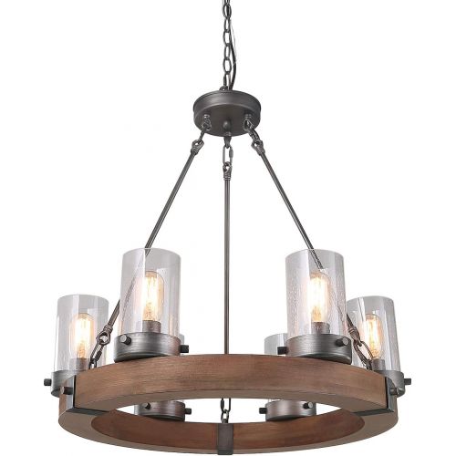  LNC 6 Wood Rustic Pendant Circular Ceiling Lights Chandeliers, A03348