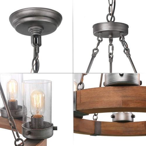  LNC 6 Wood Rustic Pendant Circular Ceiling Lights Chandeliers, A03348