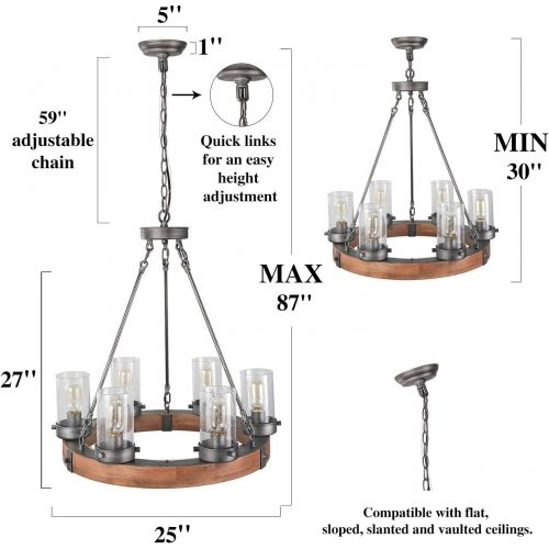  LNC 6 Wood Rustic Pendant Circular Ceiling Lights Chandeliers, A03348