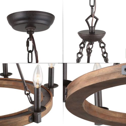  LNC 6 Farmhouse Wood Lighting Pendant Lighitng Chandeliers, A03300