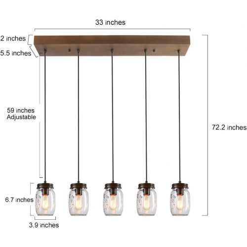  LNC A02983 Adjustable Mason Jar Kitchen Island Lighting Multi-Pendant Chandelier Wood Canopy, Brown