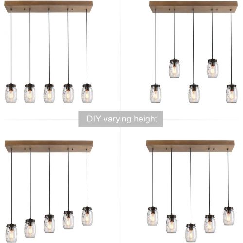  LNC A02983 Adjustable Mason Jar Kitchen Island Lighting Multi-Pendant Chandelier Wood Canopy, Brown