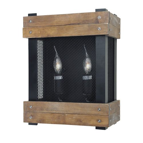  LNC A02960 Rustic Wood Lamp 2 Indoor Lighting Wall Sconces, Brown