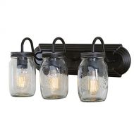 LNC A02980 Glass Mason Jar 3 Lamp Bath Vanity Lights Wall Sconces, Brown