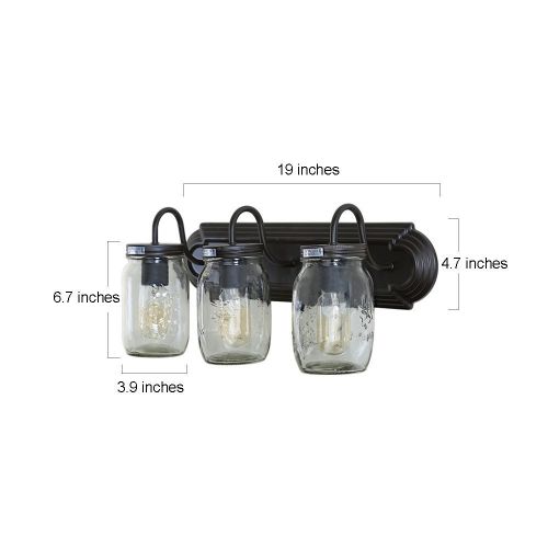  LNC A02980 Glass Mason Jar 3 Lamp Bath Vanity Lights Wall Sconces, Brown