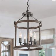 LNC Faux-Wood Drum Pendant Lights, Heavy Duty 4-Light Pendant Lighting, Farmhouse and Height Adjustable Chandelier for Dining Room