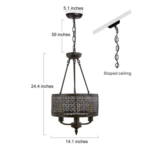  LNC Mini Chandelier， Farmhouse Hanging Lamp，Drum Shades Kitchen Island Lighting A03211, Brown