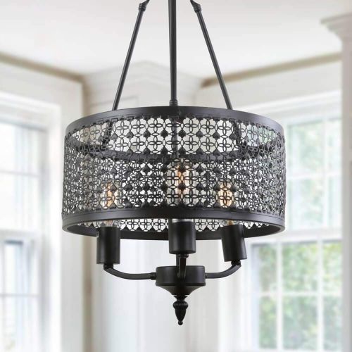  LNC Mini Chandelier， Farmhouse Hanging Lamp，Drum Shades Kitchen Island Lighting A03211, Brown