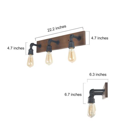  LNC 3 Water Pipe Black Lamp Industrial Sconces Wall Vanity Lighting Fixtures A03376