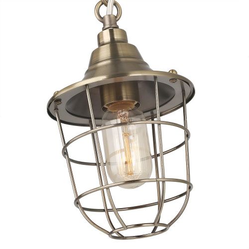  LNC 1-Light Caged Pendant Lighting Champagne Pendant Lights Nautical Ceiling Lamps