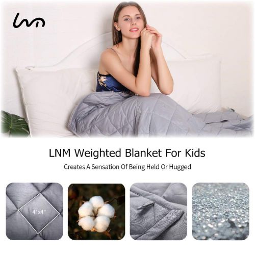  LNM Kid Weighted Blanket for Child Boys Girls Twin Bed Summer Cotton Heavy Throw for Relaxing Calm & Comforting Sleep (36x48 5lbs Throw for 40-70 lbs Children) Grey