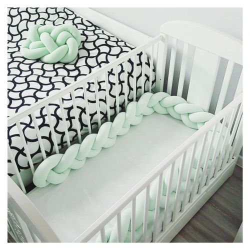  LOAOL Baby Crib Bumper Knotted Braided Plush Nursery Cradle Decor Newborn Gift Pillow Cushion Junior Bed Sleep Bumper (2 Meters, Mint)