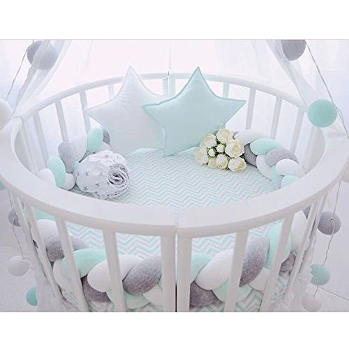  LOAOL Baby Crib Bumper Knotted Braided Plush Nursery Cradle Decor Newborn Gift Pillow Cushion Junior Bed Sleep Bumper (2 Meters, White-Gray-Green)