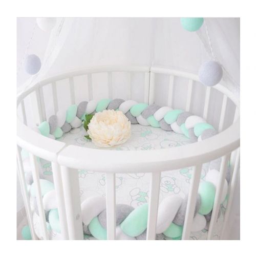  LOAOL Baby Crib Bumper Knotted Braided Plush Nursery Cradle Decor Newborn Gift Pillow Cushion Junior Bed Sleep Bumper (2 Meters, White-Gray-Green)