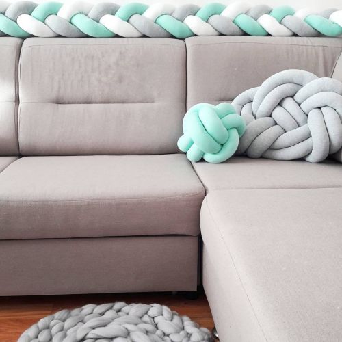  LOAOL Baby Crib Bumper Knotted Braided Plush Nursery Cradle Decor Newborn Gift Pillow Cushion Junior Bed Sleep Bumper (2 Meters, White-Gray-Green)