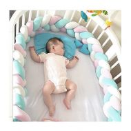 LOAOL Baby Crib Bumper Knotted Braided Plush Nursery Cradle Decor Newborn Gift Pillow Cushion Junior Bed Sleep Bumper (2 Meters, White-Coral-Green)