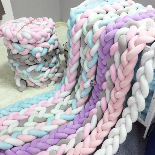  LOAOL Baby Crib Bumper Knotted Braided Plush Nursery Cradle Decor Newborn Gift Pillow Cushion Junior Bed Sleep Bumper (2 Meters, White-Coral-Green)