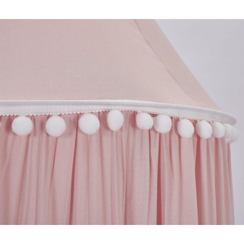  LOAOL Kids Bed Canopy with Pom Pom Hanging Mosquito Net for Baby Crib Nook Castle Game Tent Nursery Play Room Decor (Pink)
