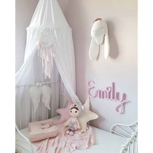  LOAOL Kids Bed Canopy with Pom Pom Hanging Mosquito Net for Baby Crib Nook Castle Game Tent Nursery Play Room Decor (White)