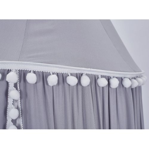  LOAOL Kids Bed Canopy with Pom Pom Hanging Mosquito Net for Baby Crib Nook Castle Game Tent Nursery Play Room Decor (White)