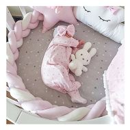 LOAOL Baby Crib Bumper Knotted Braided Plush Nursery Cradle Decor Newborn Gift Pillow Cushion Junior Bed Sleep Bumper (4 Meters, Pink-White-Pink)