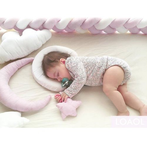  LOAOL Baby Crib Bumper Knotted Braided Plush Nursery Cradle Decor Newborn Gift Pillow Cushion Junior Bed Sleep Bumper (4 Meters, Pink-White-Pink)