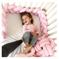 LOAOL Baby Crib Bumper Knotted Braided Plush Nursery Cradle Decor Newborn Gift Pillow Cushion Junior Bed Sleep Bumper (3 Meters, Pink)