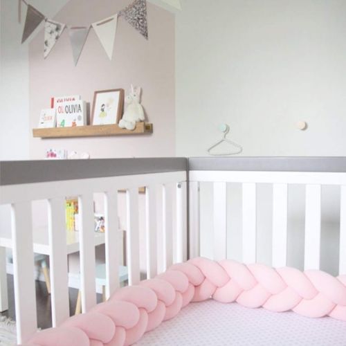  LOAOL Baby Crib Bumper Knotted Braided Plush Nursery Cradle Decor Newborn Gift Pillow Cushion Junior Bed Sleep Bumper (3 Meters, Pink)