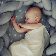 LOAOL Baby Crib Bumper Knotted Braided Plush Nursery Cradle Decor Newborn Gift Pillow Cushion Junior Bed Sleep Bumper (3 Meters, Gray)
