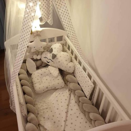  LOAOL Baby Crib Bumper Knotted Braided Plush Nursery Cradle Decor Newborn Gift Pillow Cushion Junior Bed Sleep Bumper (3 Meters, Gray)