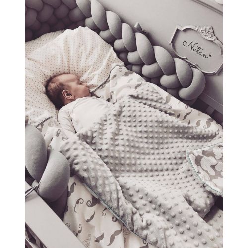  LOAOL Baby Crib Bumper Knotted Braided Plush Nursery Cradle Decor Newborn Gift Pillow Cushion Junior Bed Sleep Bumper (3 Meters, Gray)