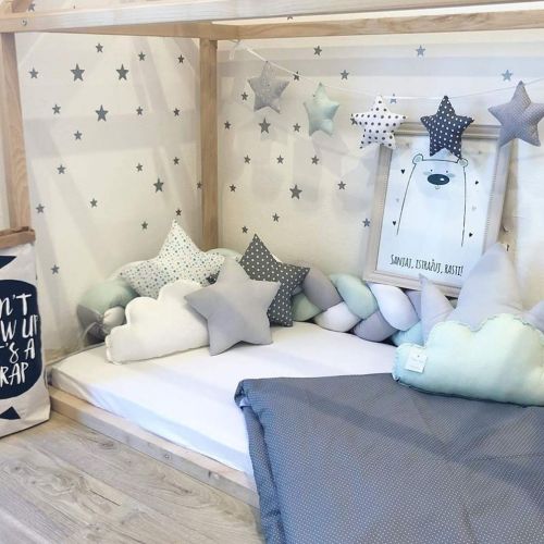  [아마존핫딜][아마존 핫딜] LOAOL Baby Crib Bumper Knotted Braided Plush Nursery Cradle Decor Newborn Gift Pillow Cushion Junior Bed Sleep Bumper (2 Meters, White-Gray-Green)