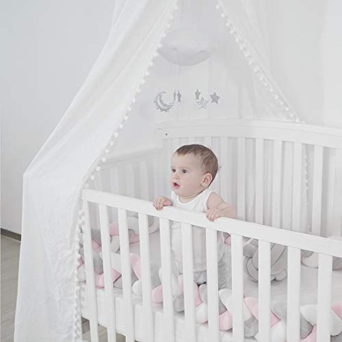  [아마존베스트]LOAOL Kids Bed Canopy with Pom Pom Hanging Mosquito Net for Baby Crib Nook Castle Game Tent Nursery Play Room Decor (White)