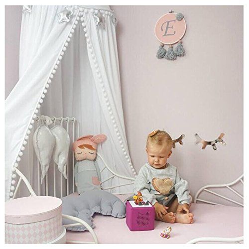  [아마존베스트]LOAOL Kids Bed Canopy with Pom Pom Hanging Mosquito Net for Baby Crib Nook Castle Game Tent Nursery Play Room Decor (White)