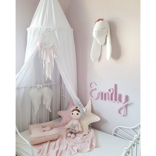  [아마존베스트]LOAOL Kids Bed Canopy with Pom Pom Hanging Mosquito Net for Baby Crib Nook Castle Game Tent Nursery Play Room Decor (White)