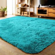 LOCHAS Soft Indoor Modern Area Rugs Fluffy Living Room Carpets Suitable for Children Bedroom Decor Nursery Rugs 4 Feet by 5.3 Feet (Blue)