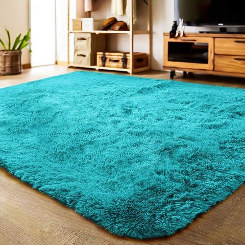  LOCHAS Soft Indoor Modern Area Rugs Fluffy Living Room Carpets Suitable for Children Bedroom Decor Nursery Rugs 4 Feet by 5.3 Feet (Blue)