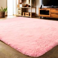 LOCHAS Soft Indoor Modern Area Rugs Fluffy Living Room Carpets Suitable for Children Bedroom Decor Nursery Rugs 4 Feet by 5.3 Feet (Pink)