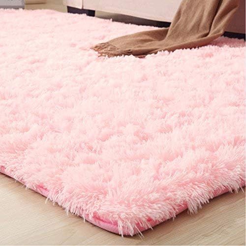  LOCHAS Soft Indoor Modern Area Rugs Fluffy Living Room Carpets Suitable for Children Bedroom Decor Nursery Rugs 4 Feet by 5.3 Feet (Pink)