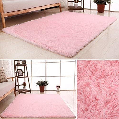  LOCHAS Soft Indoor Modern Area Rugs Fluffy Living Room Carpets Suitable for Children Bedroom Decor Nursery Rugs 4 Feet by 5.3 Feet (Pink)