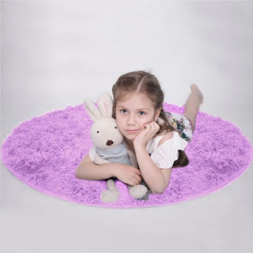  LOCHAS Round Area Rugs Super Soft Smooth Rugs Living Room Carpet Bedroom Rug for Children Play Solid Home Decorator Floor Rug and Carpet 4-Feet (Purple)