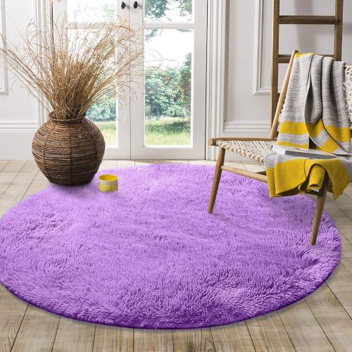  LOCHAS Round Area Rugs Super Soft Smooth Rugs Living Room Carpet Bedroom Rug for Children Play Solid Home Decorator Floor Rug and Carpet 4-Feet (Purple)