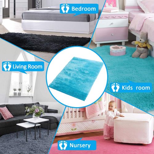  LOCHAS Ultra Soft Indoor Area Rugs 5.5 cm Thick Fluffy Living Room Carpets Suitable for Children Kids Baby Bedroom Home Decor Nursery Rugs 4 x 5.3 (Blue)