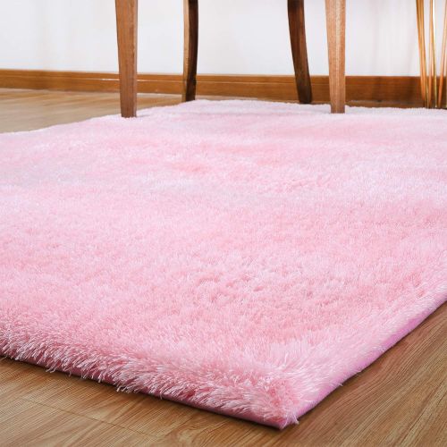 LOCHAS Ultra Soft Indoor Area Rugs 5.5 cm Thick Shaggy Fashion Color Bedroom Living Room Carpets Suitable for Children Home Decor Baby Nursery Rugs Footcloth 4 x 5.3 (Pink)