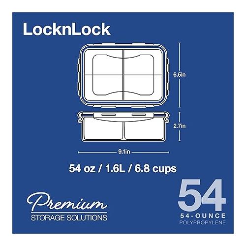  LOCK & LOCK Easy Essentials Food Storage lids/Airtight containers, BPA Free, 54 Ounce, Clear