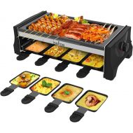 LOEFME Indoor Grill & Outdoor Electric Grills Nonstick Baking Pan Raclette Grill with Adjustable Temperature Control with 8 Mini Nonstick Pans Ideal for 2-8 People with BBQ Parties