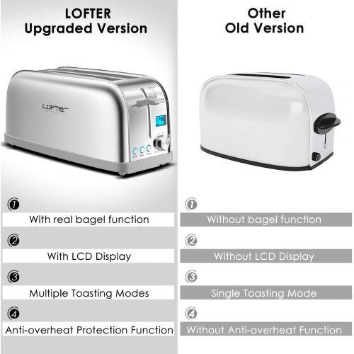  [아마존베스트]4 Slice Toaster, LOFTer Long Slot Toasters Best Rated Prime, Stainless Steel Bagel Toasters with Compact LCD Display, 7 Bread Settings, Bagel/Defrost/Reheat/Cancel Function, 1.6 Wi