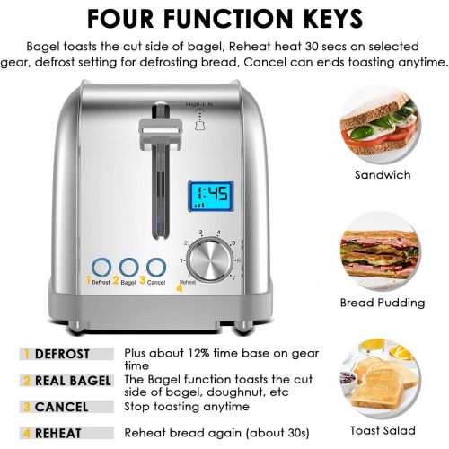  [아마존베스트]4 Slice Toaster, LOFTer Long Slot Toasters Best Rated Prime, Stainless Steel Bagel Toasters with Compact LCD Display, 7 Bread Settings, Bagel/Defrost/Reheat/Cancel Function, 1.6 Wi