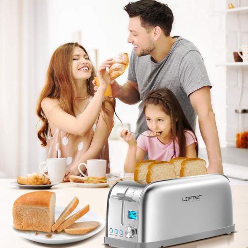  [아마존베스트]4 Slice Toaster, LOFTer Long Slot Toasters Best Rated Prime, Stainless Steel Bagel Toasters with Compact LCD Display, 7 Bread Settings, Bagel/Defrost/Reheat/Cancel Function, 1.6 Wi